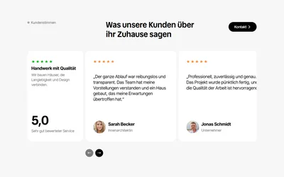 Bewertungen-Block der Website eines Bauunternehmens